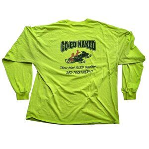 Vtg CO-ED NAKED Snowmobiling Long Sleeve T-shirt 2XL Fish Tales Lake Gogebic, MI
